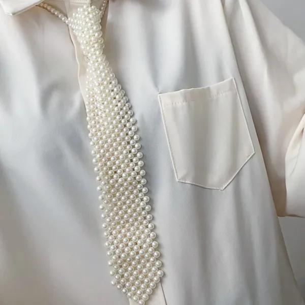 Other*Boogzel Clothing Pearl Necktie White