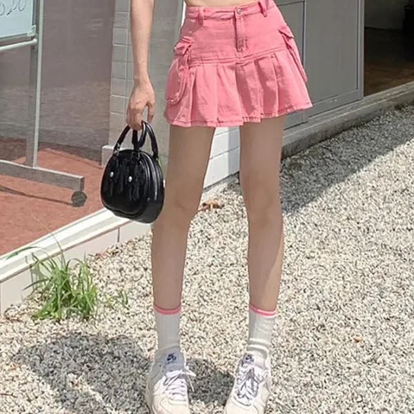 Skirts*Boogzel Clothing Denim Cargo Mini Skirt Pink