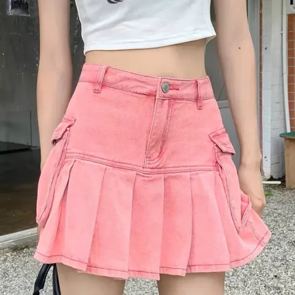 Skirts*Boogzel Clothing Denim Cargo Mini Skirt Pink