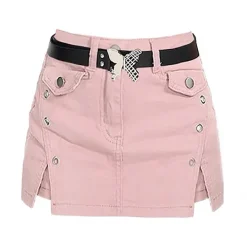 Belts & Chains|Skirts*Boogzel Clothing Denim Skort with Butterfly Belt Pink