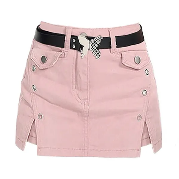 Belts & Chains|Skirts*Boogzel Clothing Denim Skort with Butterfly Belt Pink