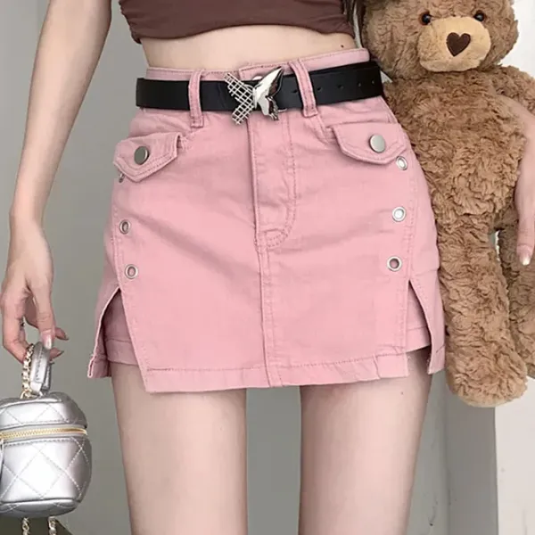 Belts & Chains|Skirts*Boogzel Clothing Denim Skort with Butterfly Belt Pink