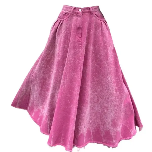 Skirts*Boogzel Clothing Distressed Denim Maxi Skirt Pink