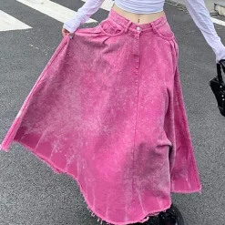 Skirts*Boogzel Clothing Distressed Denim Maxi Skirt Pink
