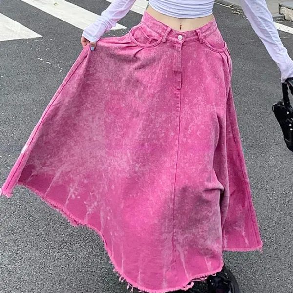 Skirts*Boogzel Clothing Distressed Denim Maxi Skirt Pink