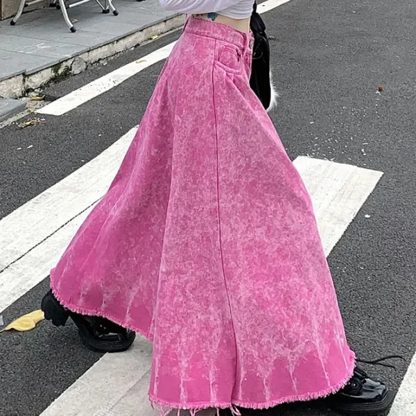 Skirts*Boogzel Clothing Distressed Denim Maxi Skirt Pink