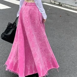 Skirts*Boogzel Clothing Distressed Denim Maxi Skirt Pink