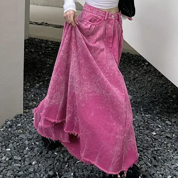 Skirts*Boogzel Clothing Distressed Denim Maxi Skirt Pink