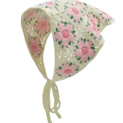 Other*Boogzel Clothing Pink Flower Crochet Bandana Beige/pink