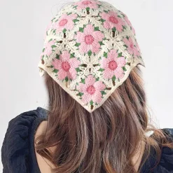 Other*Boogzel Clothing Pink Flower Crochet Bandana Beige/pink