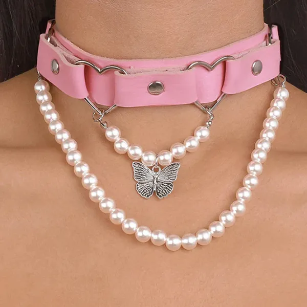 Necklaces & Chokers*Boogzel Clothing Pearl Butterfly Choker Pink