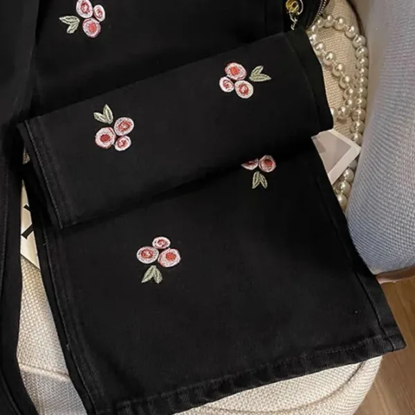 Pants & Trousers*Boogzel Clothing Pink Rose Embroidery Wide Leg Pants Black/pink
