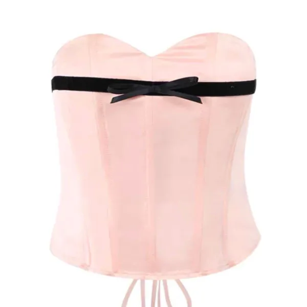 Corset Tops*Boogzel Clothing Satin Bow Corset Pink