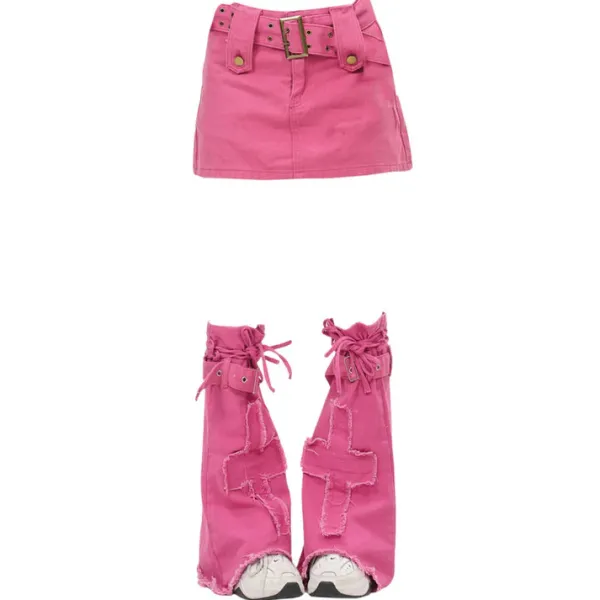 Skirts*Boogzel Clothing Y2K Mini Skirt & Leg Warmers Set Pink