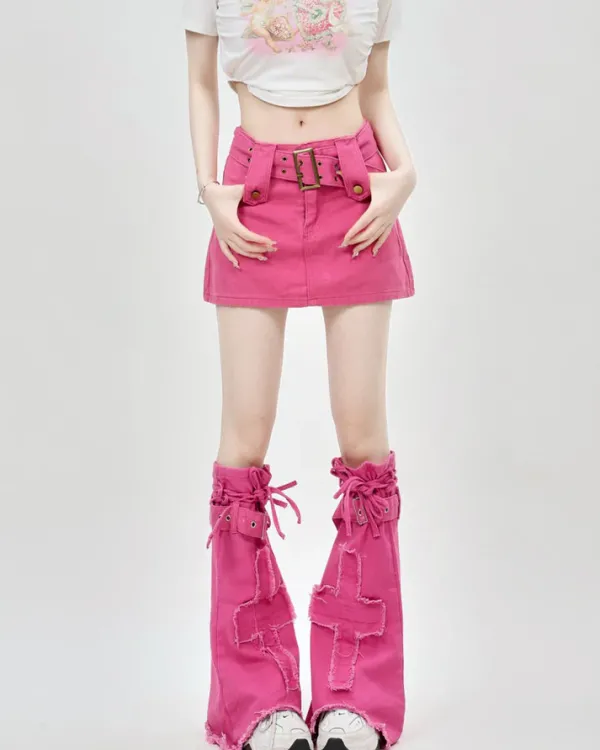 Skirts*Boogzel Clothing Y2K Mini Skirt & Leg Warmers Set Pink