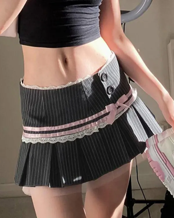 Skirts*Boogzel Clothing Pinstripe Coquette Micro-Mini Skirt Grey/pink