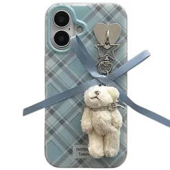 Iphone Cases*Boogzel Clothing Plaid Bear Charm iPhone Case Blue