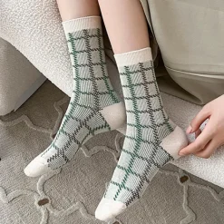 Socks*Boogzel Clothing Plaid Crew Socks Green
