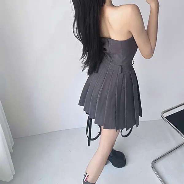 Dresses & Rompers*Boogzel Clothing Pleated Mini Dress in Grey