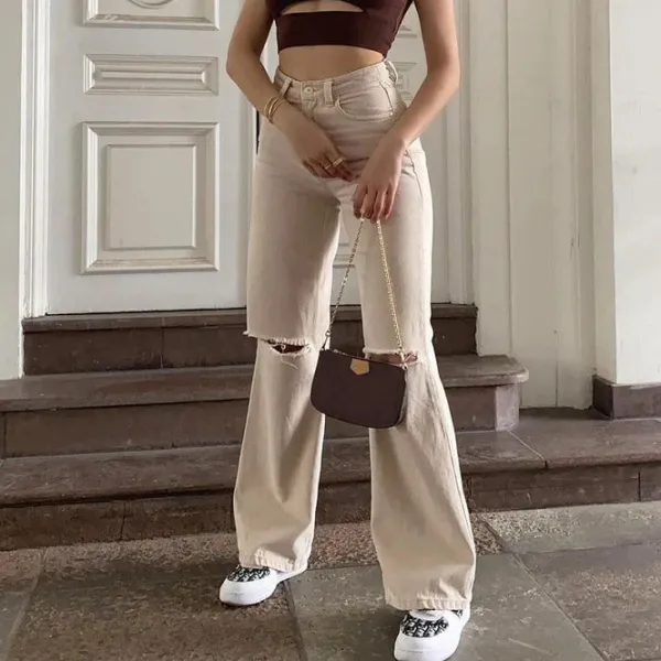 Jeans*Boogzel Clothing Portrait Mode Flare Jeans Beige