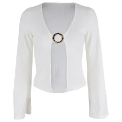 Long Sleeve Tops*Boogzel Clothing Portrait Mode Ribbed Top White