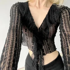 Long Sleeve Tops*Boogzel Clothing Portrait Mode Ruffle Lace Top