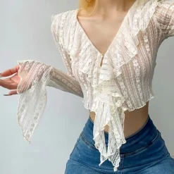 Long Sleeve Tops*Boogzel Clothing Portrait Mode Ruffle Lace Top