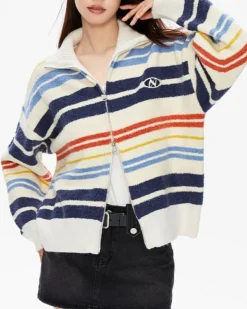 Striped Sweaters|Knit Cardigans*Boogzel Clothing Prep School Striped Zip Up Long Sleeve Multi