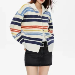 Striped Sweaters|Knit Cardigans*Boogzel Clothing Prep School Striped Zip Up Long Sleeve Multi