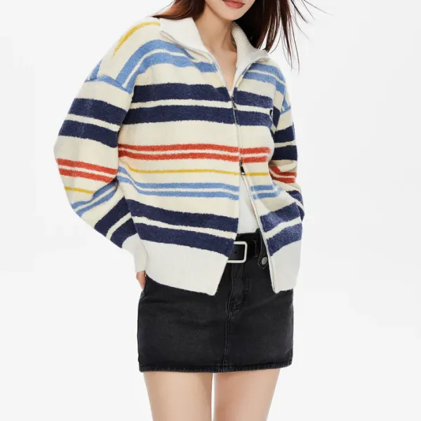 Striped Sweaters|Knit Cardigans*Boogzel Clothing Prep School Striped Zip Up Long Sleeve Multi
