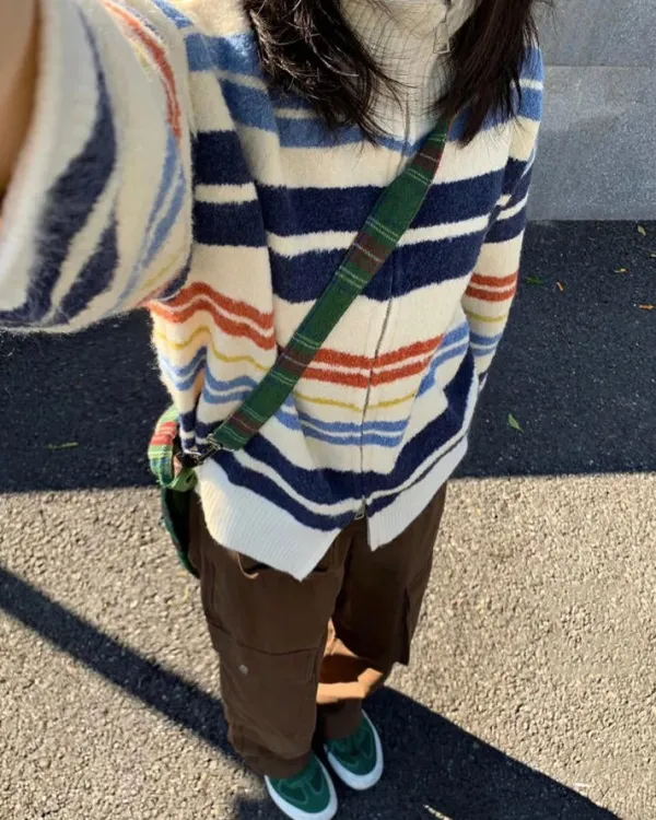 Striped Sweaters|Knit Cardigans*Boogzel Clothing Prep School Striped Zip Up Long Sleeve Multi