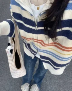 Striped Sweaters|Knit Cardigans*Boogzel Clothing Prep School Striped Zip Up Long Sleeve Multi