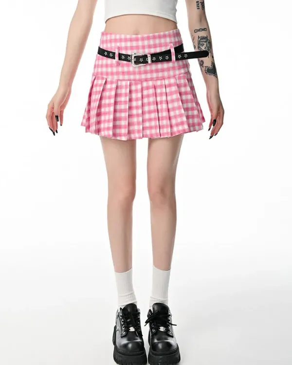 Skirts*Boogzel Clothing Preppy Aestheic Plaid Pleated Skirt in Pink