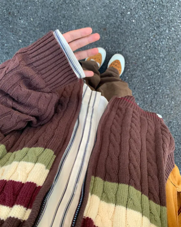 Striped Sweaters|Knit Cardigans*Boogzel Clothing Preppy Aesthetic Collar Striped Cardigan Brown