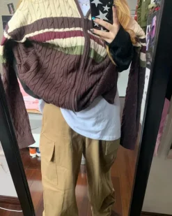 Striped Sweaters|Knit Cardigans*Boogzel Clothing Preppy Aesthetic Collar Striped Cardigan Brown