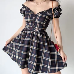 Dresses & Rompers*Boogzel Clothing Preppy Aesthetic Plaid Dress Black