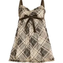 Dresses & Rompers|Y2K Tops*Boogzel Clothing Preppy Aesthetic Plaid Mini Tank Dress Brown