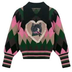 Argyle Sweaters & Vests|Sweaters*Boogzel Clothing Preppy Cat Argyle Collar Jumper Multi