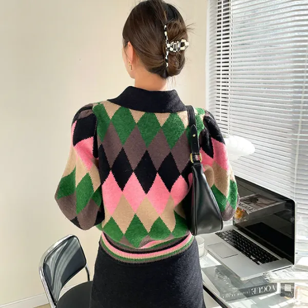 Argyle Sweaters & Vests|Sweaters*Boogzel Clothing Preppy Cat Argyle Collar Jumper Multi