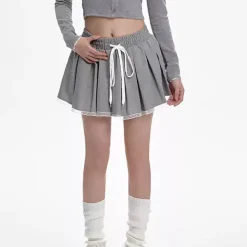 Skirts*Boogzel Clothing Preppy Drawstring Mini Skirt Grey