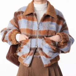 Coats & Jackets*Boogzel Clothing Preppy Style Warm Checkered Jacket Brown/blue
