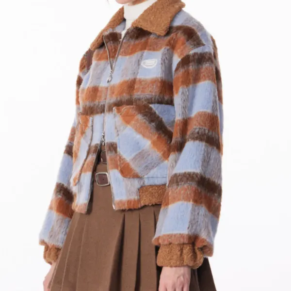 Coats & Jackets*Boogzel Clothing Preppy Style Warm Checkered Jacket Brown/blue