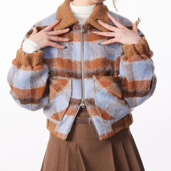 Coats & Jackets*Boogzel Clothing Preppy Style Warm Checkered Jacket Brown/blue