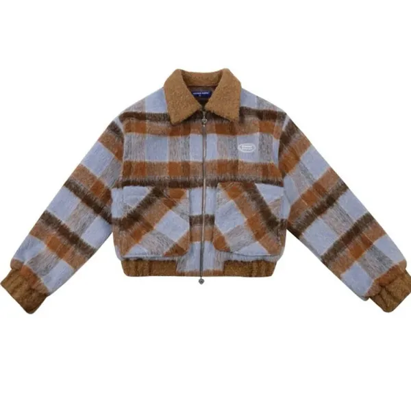 Coats & Jackets*Boogzel Clothing Preppy Style Warm Checkered Jacket Brown/blue