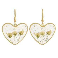 Earrings*Boogzel Clothing Pressed Flower Heart Earrings Gold