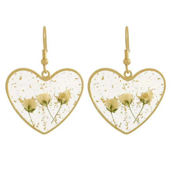 Earrings*Boogzel Clothing Pressed Flower Heart Earrings Gold