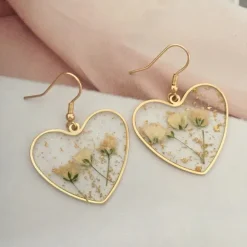 Earrings*Boogzel Clothing Pressed Flower Heart Earrings Gold