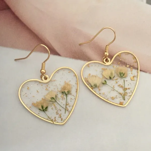 Earrings*Boogzel Clothing Pressed Flower Heart Earrings Gold