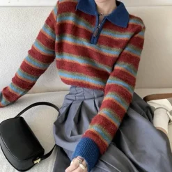 Striped Sweaters|Sweaters*Boogzel Clothing Primary Colors Cropped Knit Sweater