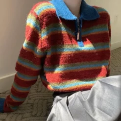 Striped Sweaters|Sweaters*Boogzel Clothing Primary Colors Cropped Knit Sweater